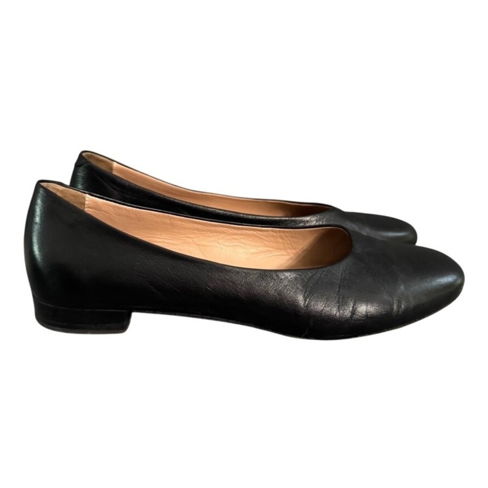 Lewit Black Leather Ballet Flats Made in Italy Round Toe Low Heel Shoes 37.5